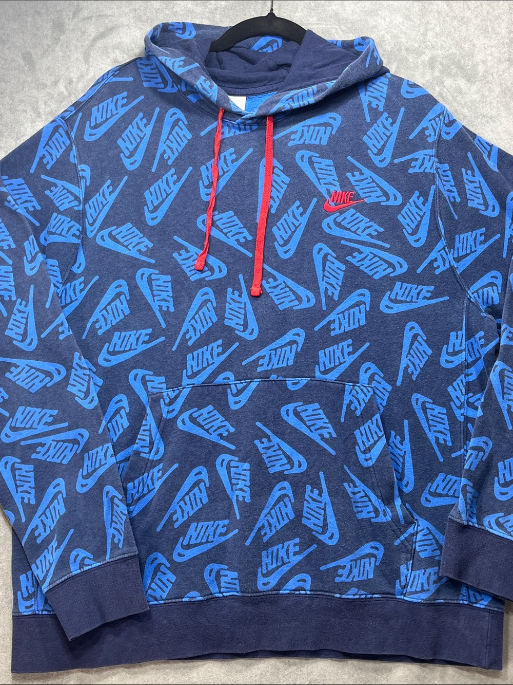 Nike Sportswear All Over Print Swoosh Hoodie Blue Red Men's Large